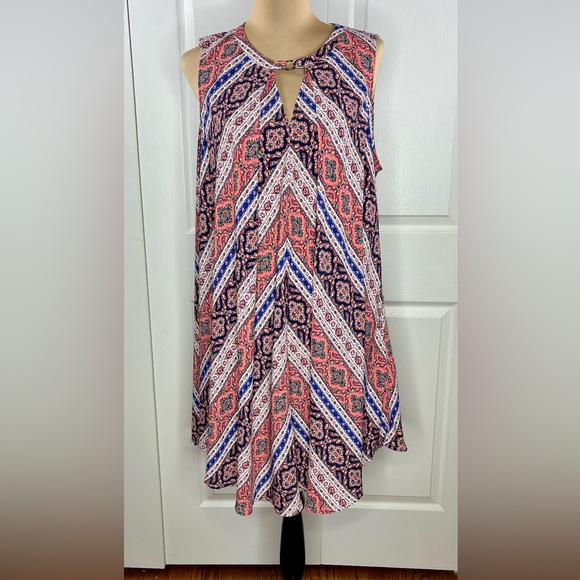 Umgee A-Line Dress with Pink and Blue Patterns - Picture 3 of 11